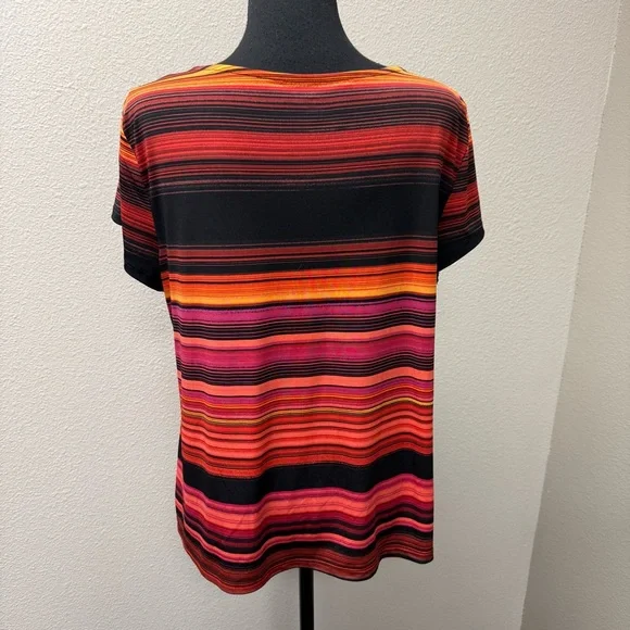 Worthington Petite PXL Orange Black Striped Career Blouse Stretch Top - Picture 5 of 9